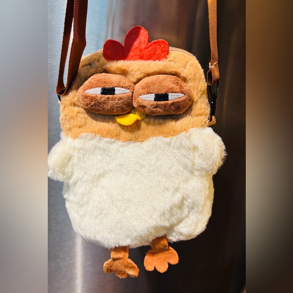 Plush Chicken purse White and Brown new